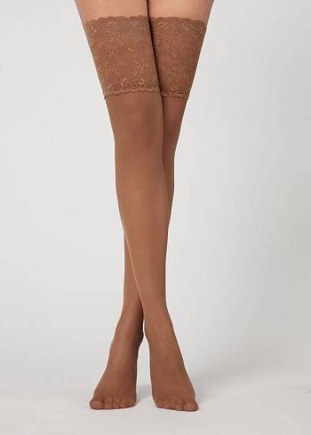 Calzedonia 20 Denier Opaque Thigh-Highs Kousen Dames Khaki | BE1239ZG