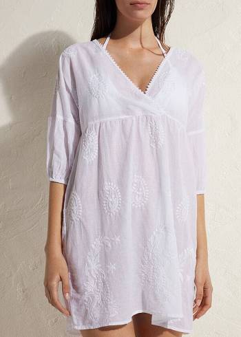 Calzedonia Embroidered Jurken Cover-ups Dames Wit | BE2078QZ