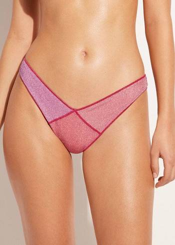 Calzedonia High Cut Brazilian Lamé Lisbona Bikinibroekjes Dames Roze | BE1392JJ