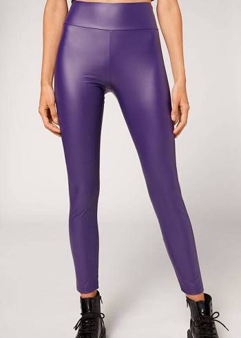 Calzedonia Leren Effect Leggings Dames Paars | BE2666JJ
