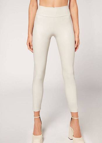 Calzedonia Leren Effect Leggings Dames Wit | BE2665KI