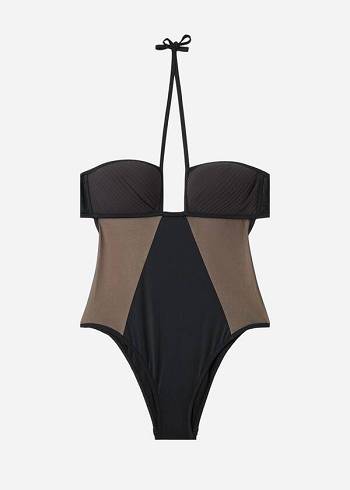 Calzedonia One Piece Tulle Insert Tokyo Badpakken Dames Zwart | BE2171HK