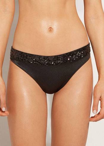 Calzedonia Sequined Cannes rosa Bikinibroekjes Dames Zwart | BE1539IS